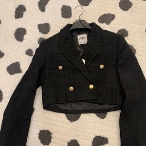 Zara textured black crop blazer size xs black